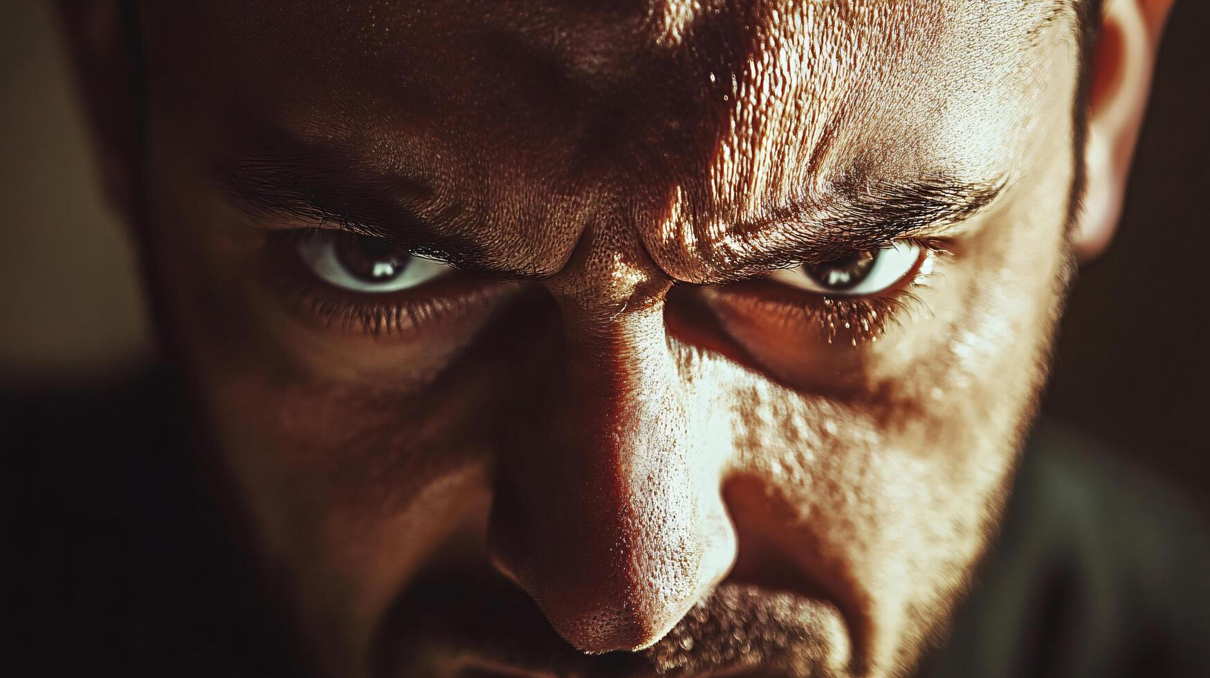 A man with a scowl on his face photo