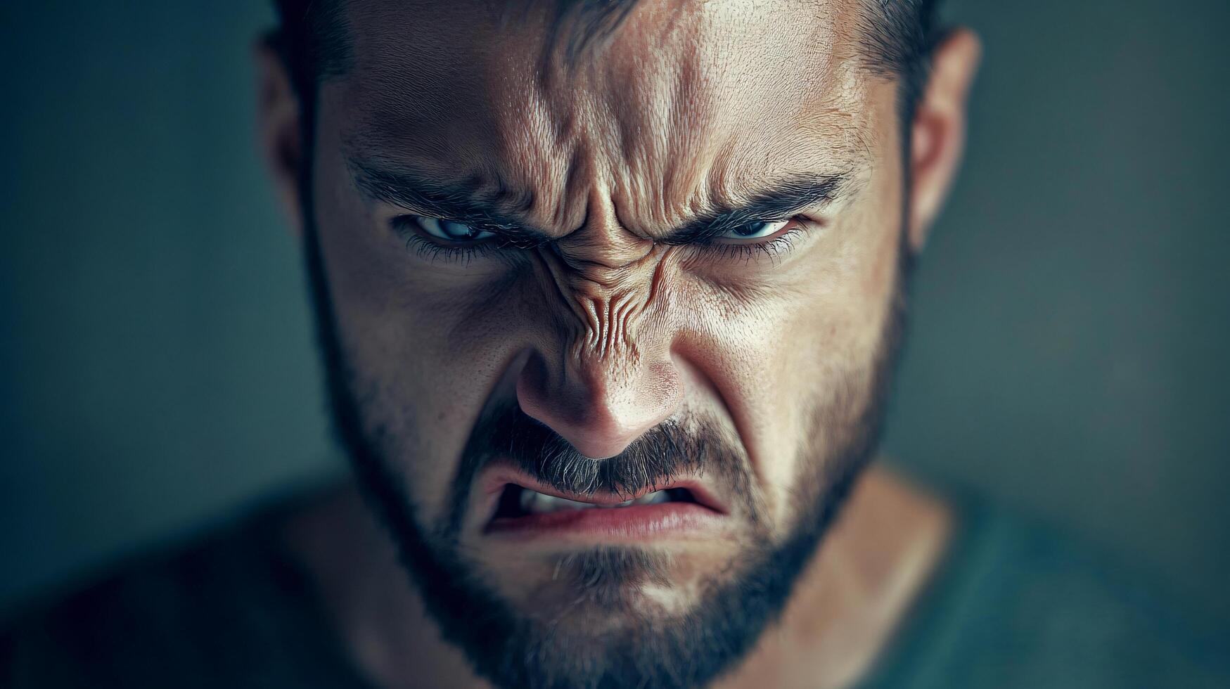 A man with a beard and a scowl on his face photo