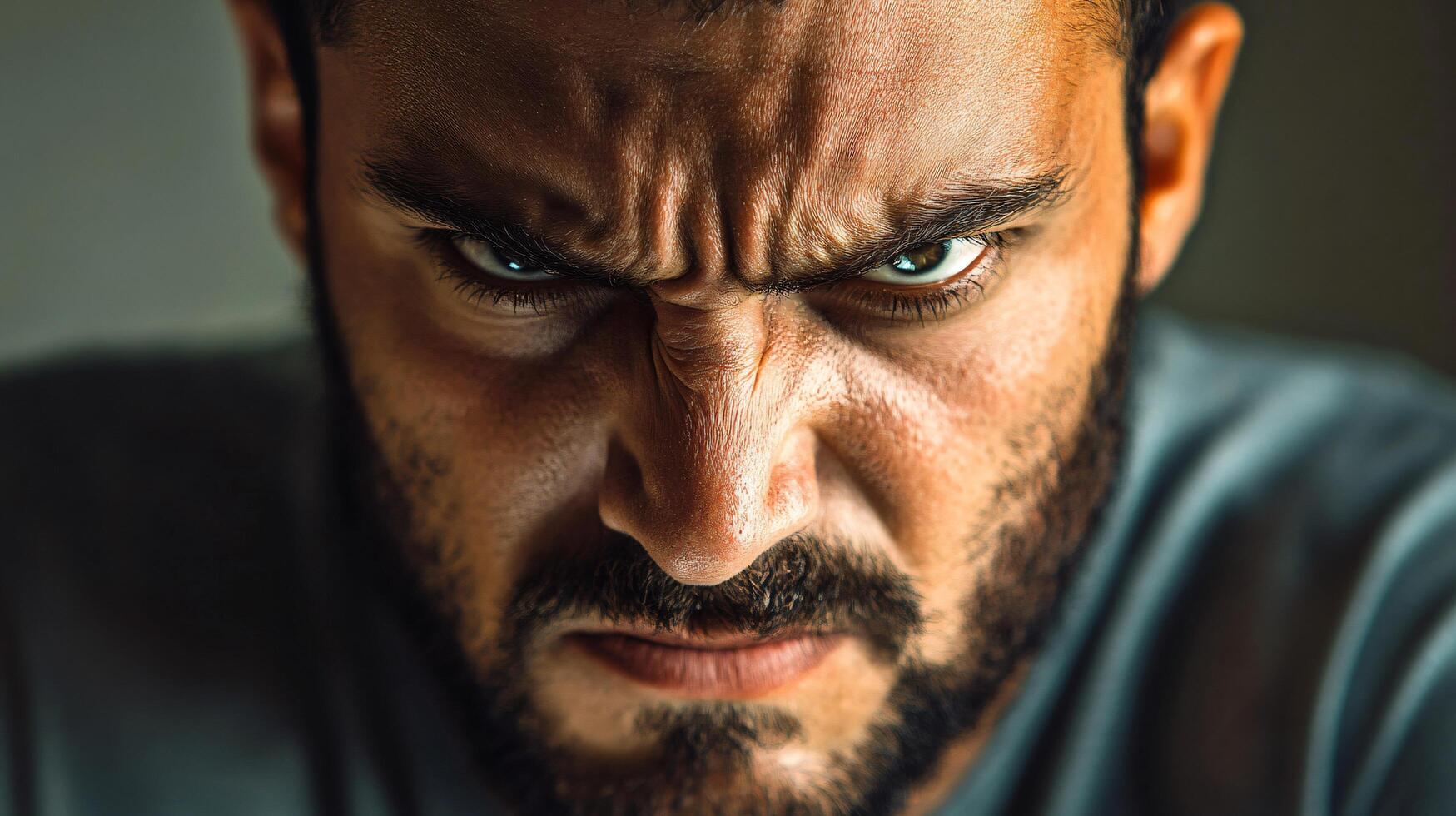 A man with a beard and a serious expression on his face photo
