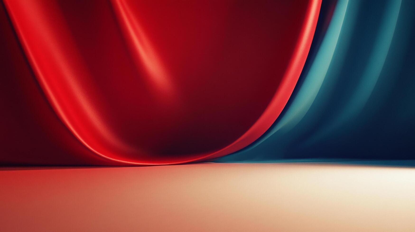 A red and blue curtain with a red stripe photo