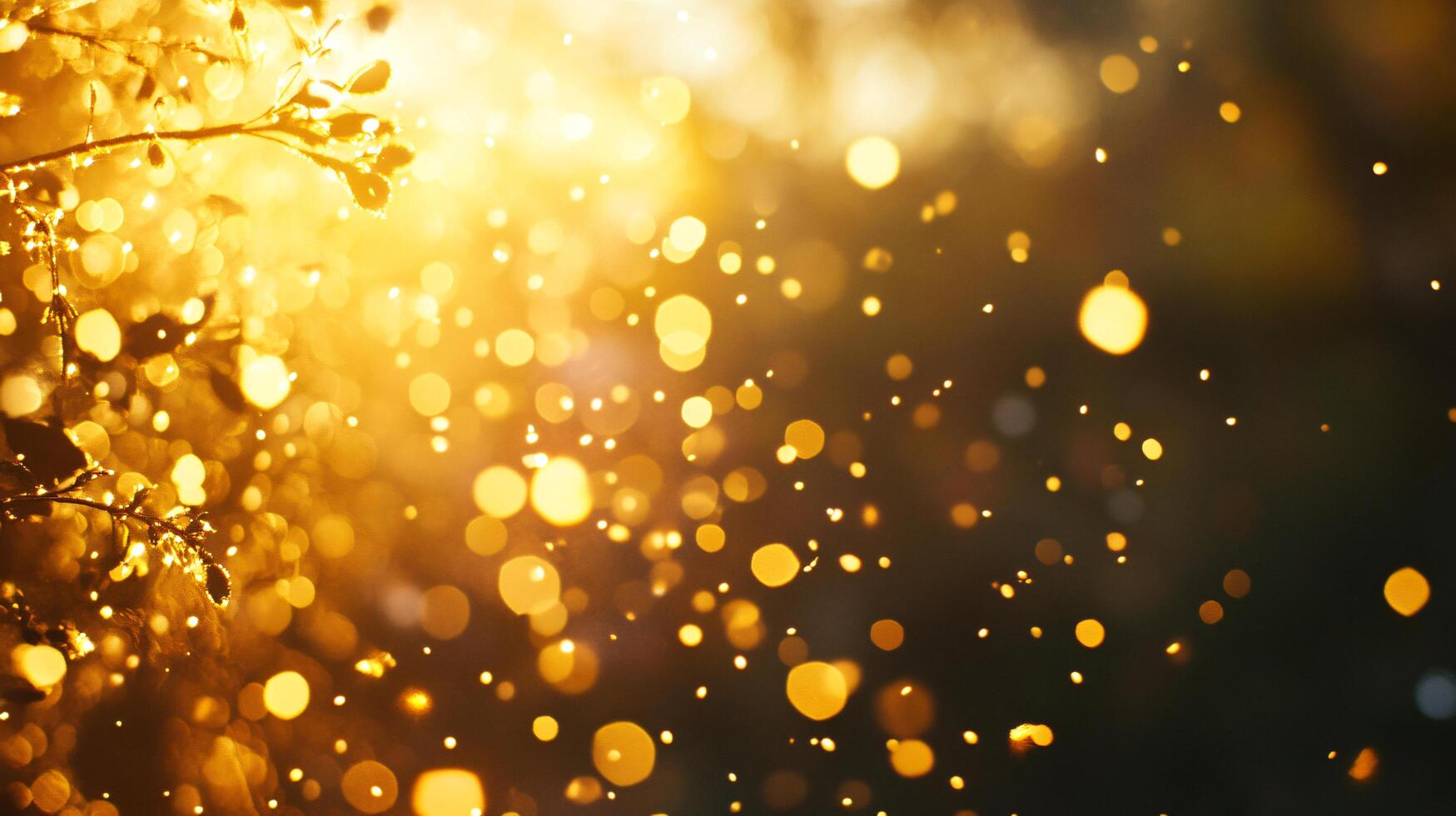 A blurry image of a tree with golden leaves and a bright sun photo