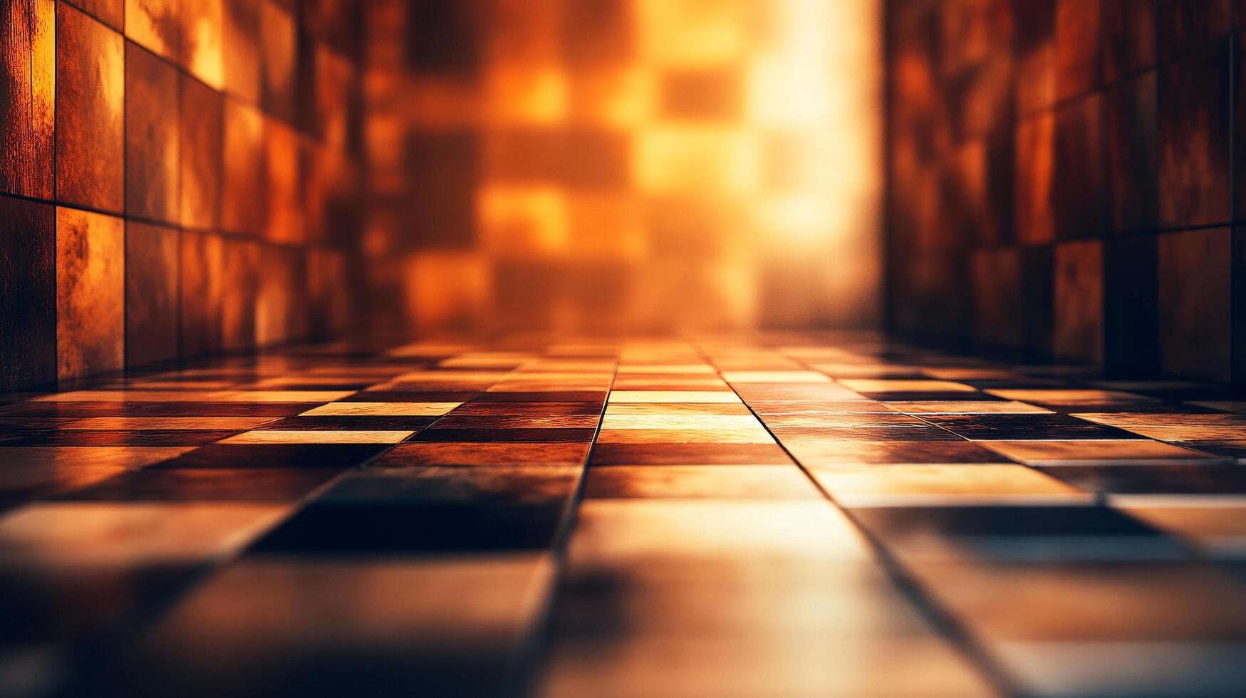 A dark room with a checkered floor photo