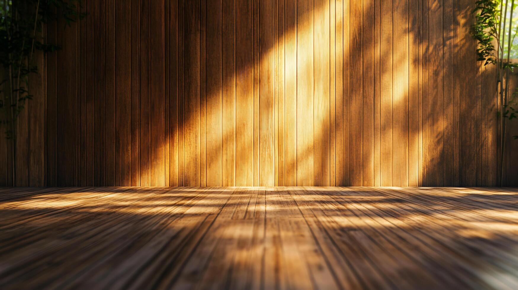 A wooden wall with a large window that lets in sunlight photo