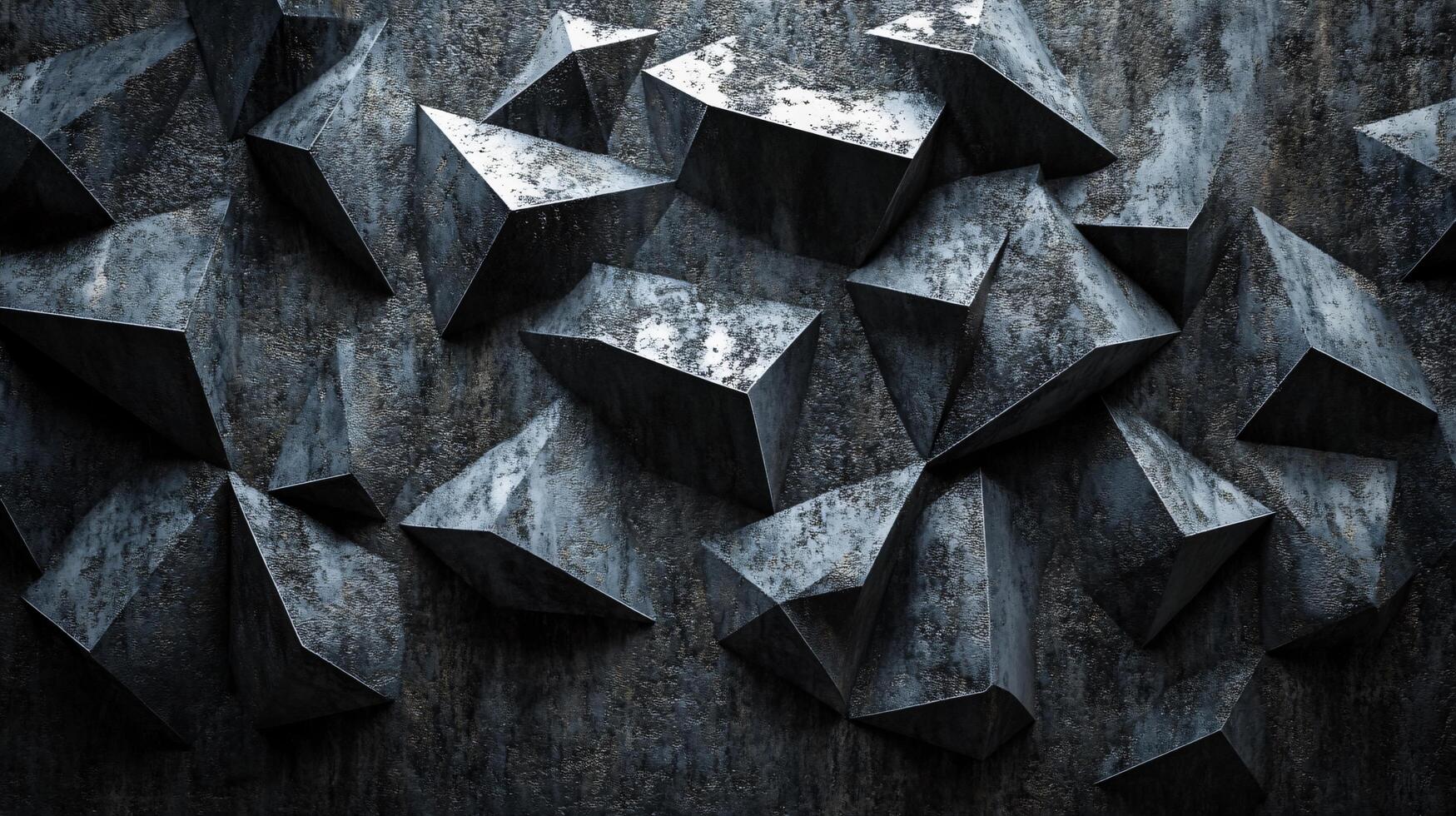 A black and white photo of a wall with many different sized triangles