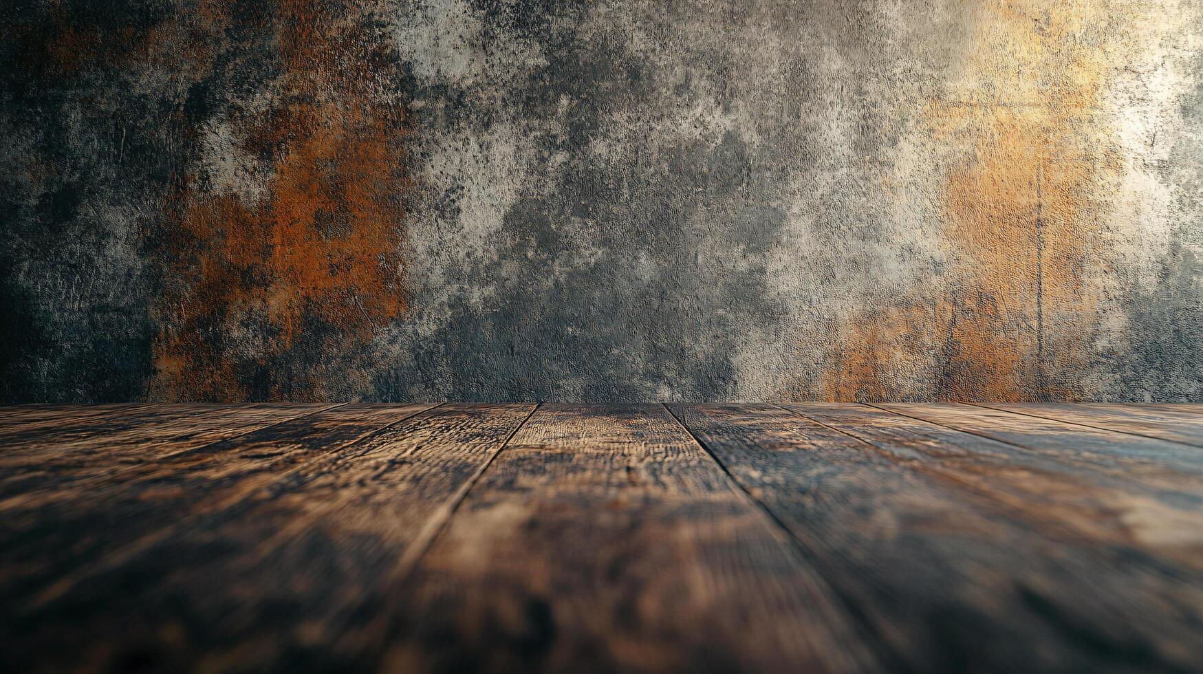 A wooden floor with a wall behind it photo
