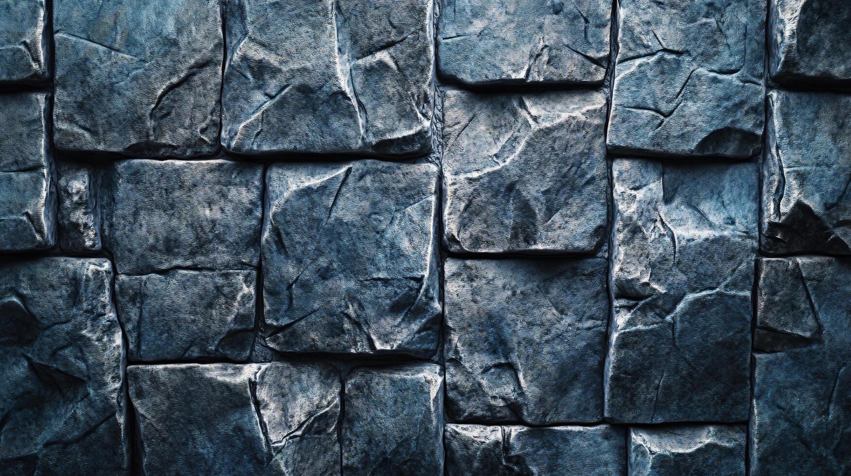 A wall made of stone with a blue color photo