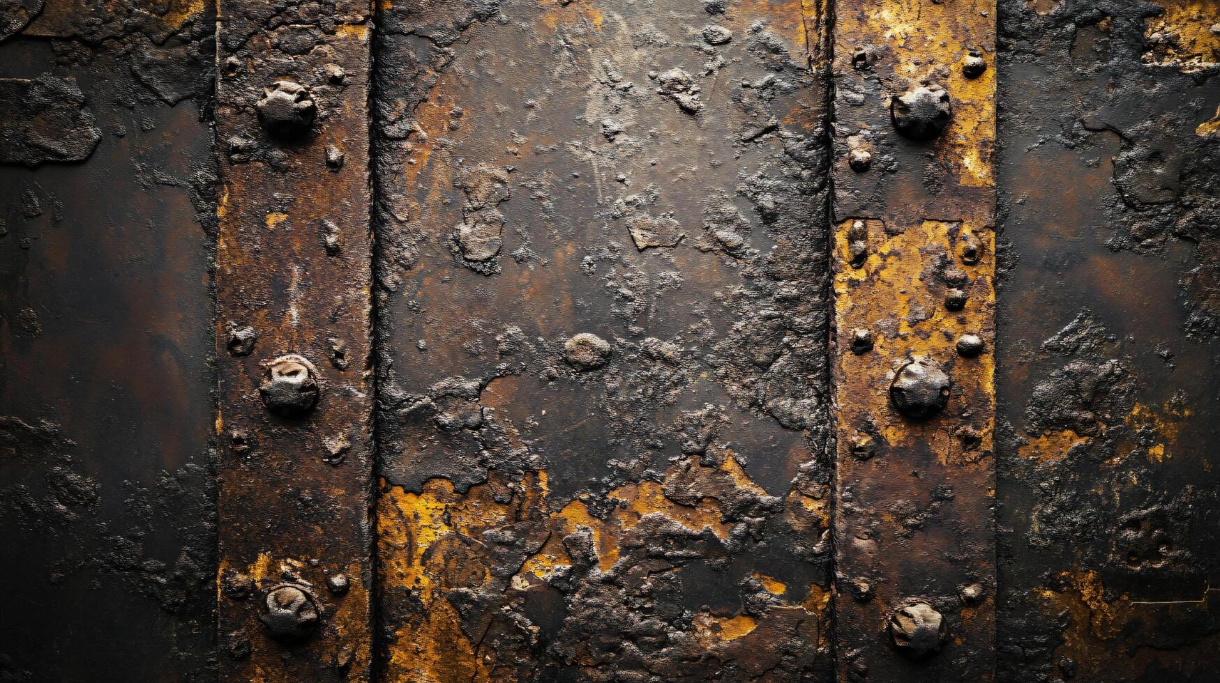 The image is of a rusty metal surface with many holes and dents photo