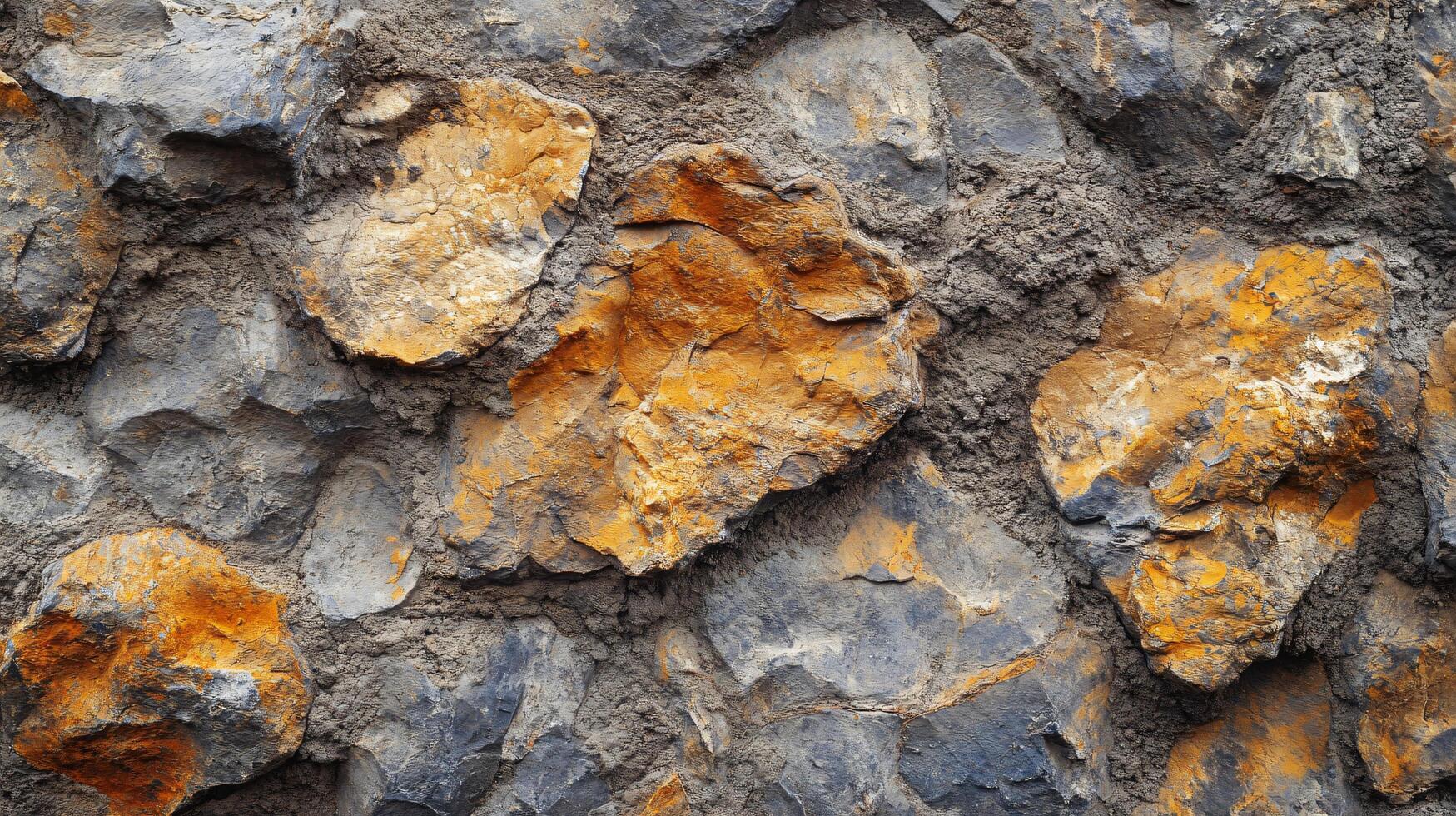 A wall made of rocks with a yellowish color photo