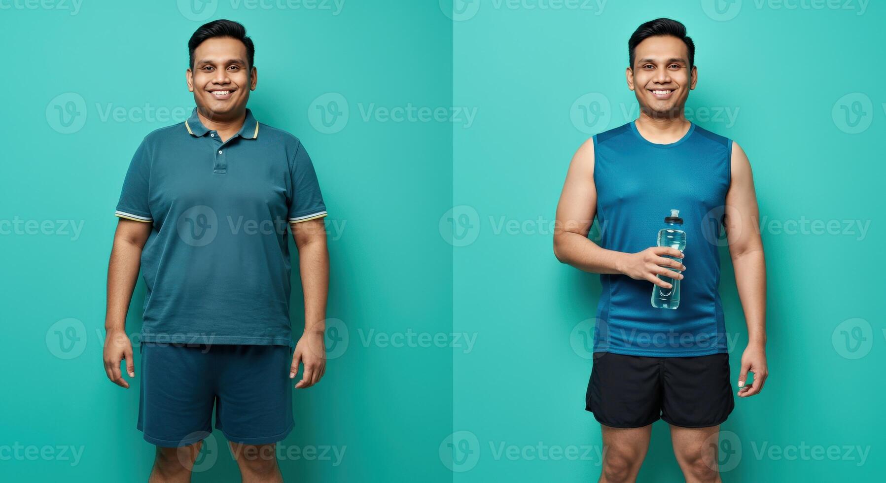 Transformation journey of asian male adult with fitness and lifestyle change concept photo