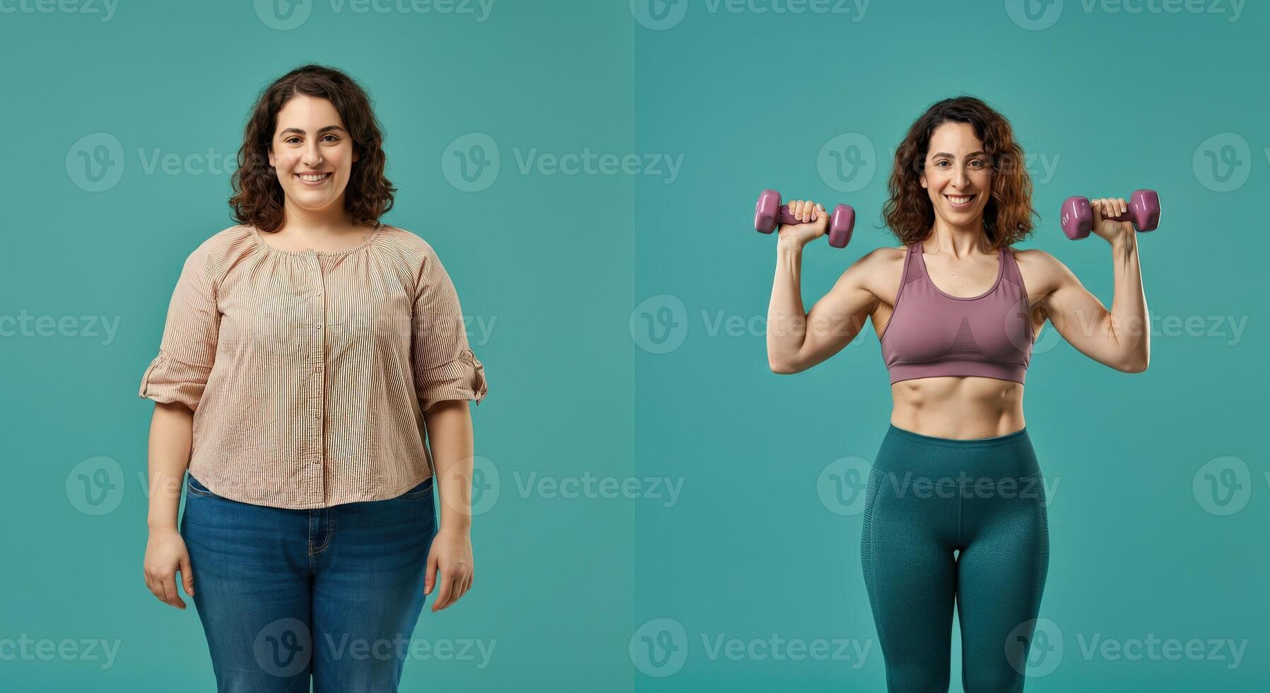 Transformation journey of hispanic female adults with exercise and fitness goals for healthy living photo