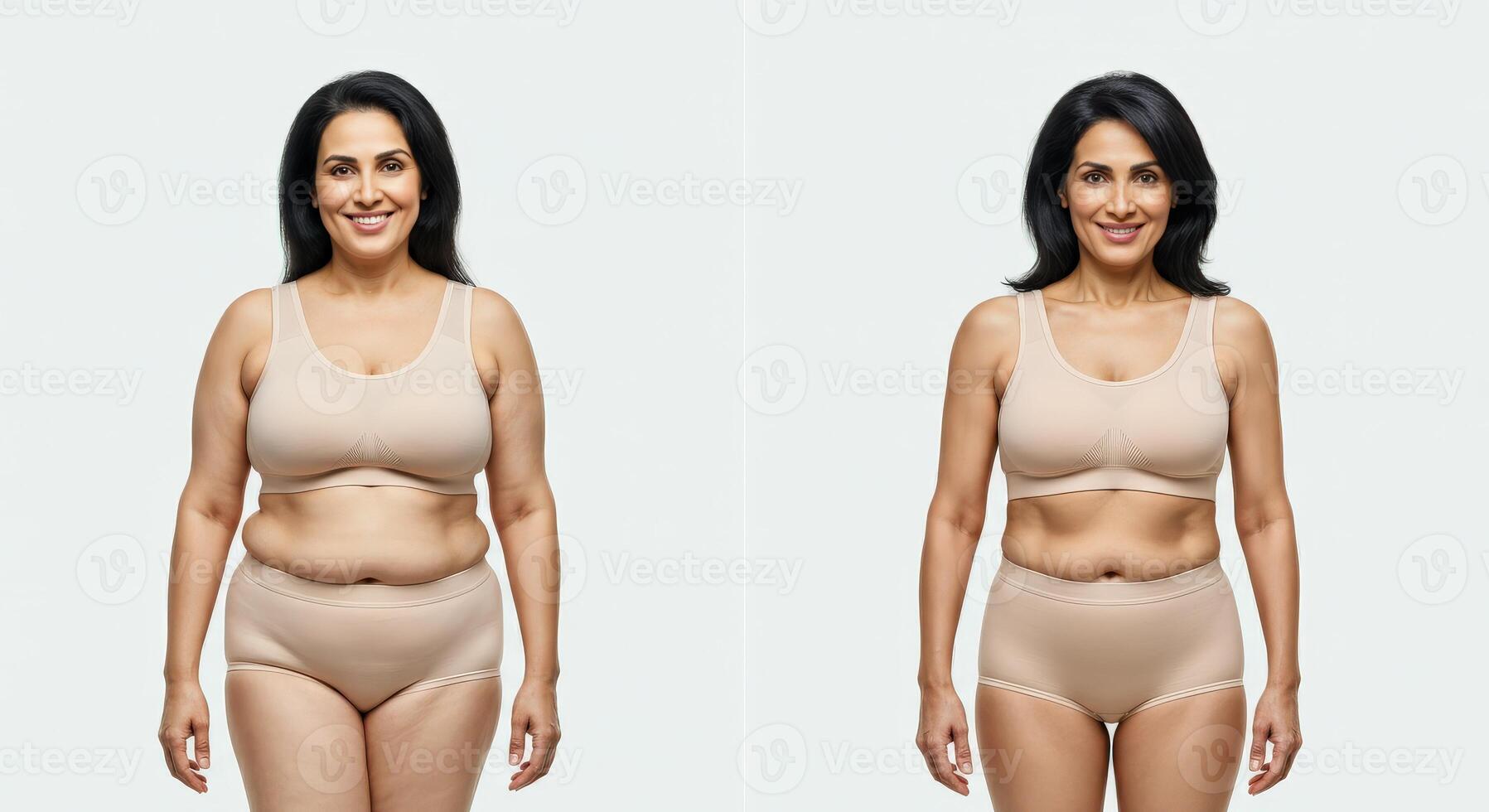 Fitness journey of hispanic female adults reflecting transformation and confidence photo