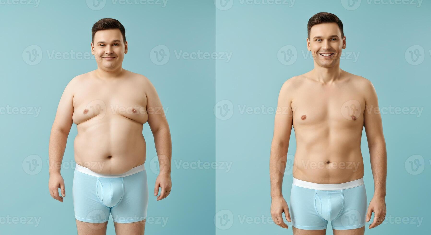 Transformation journey. caucasian males achieve fitness goals and body confidence photo