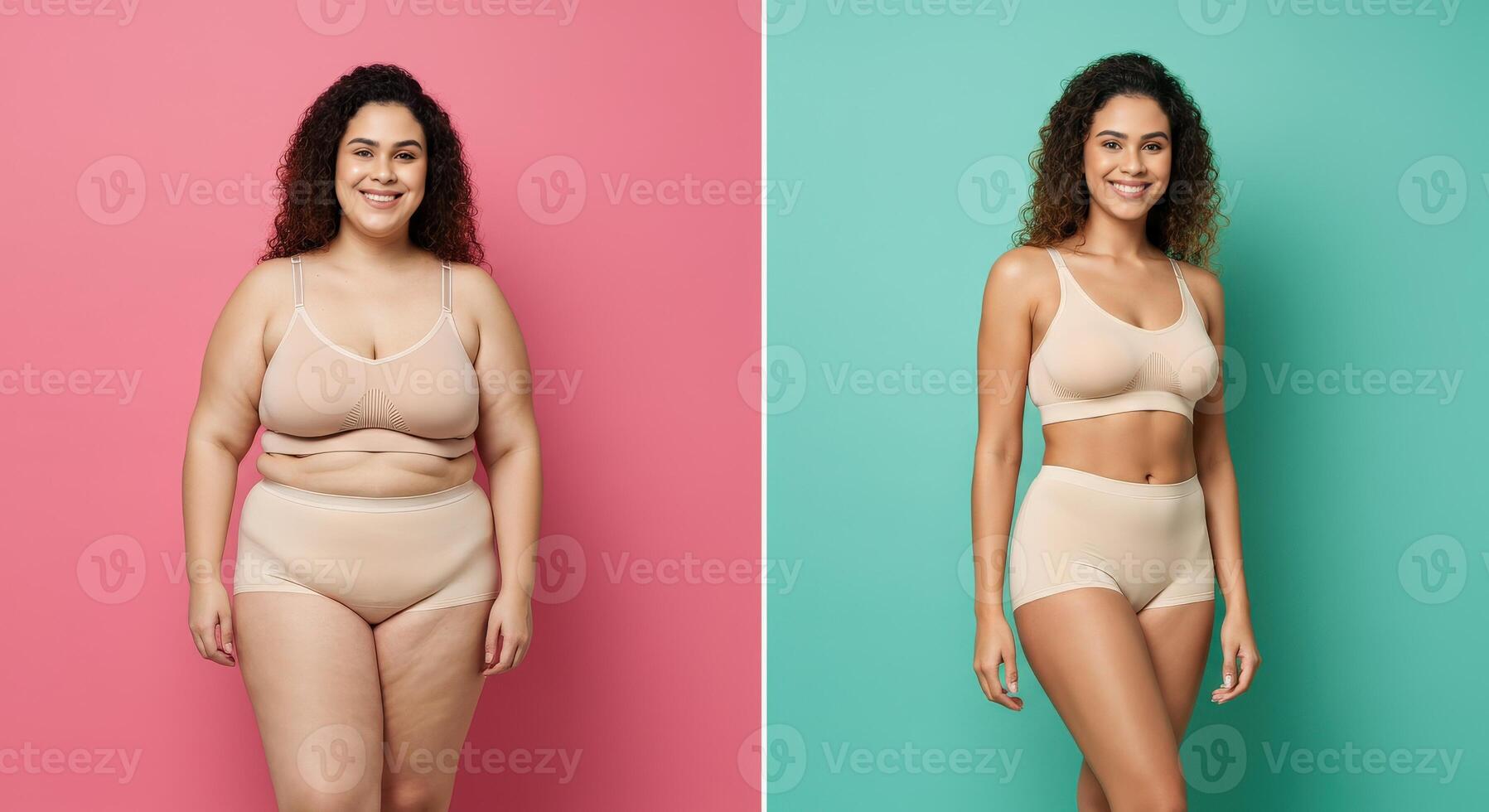 Transformation journey of young hispanic women embracing body positivity and confidence photo