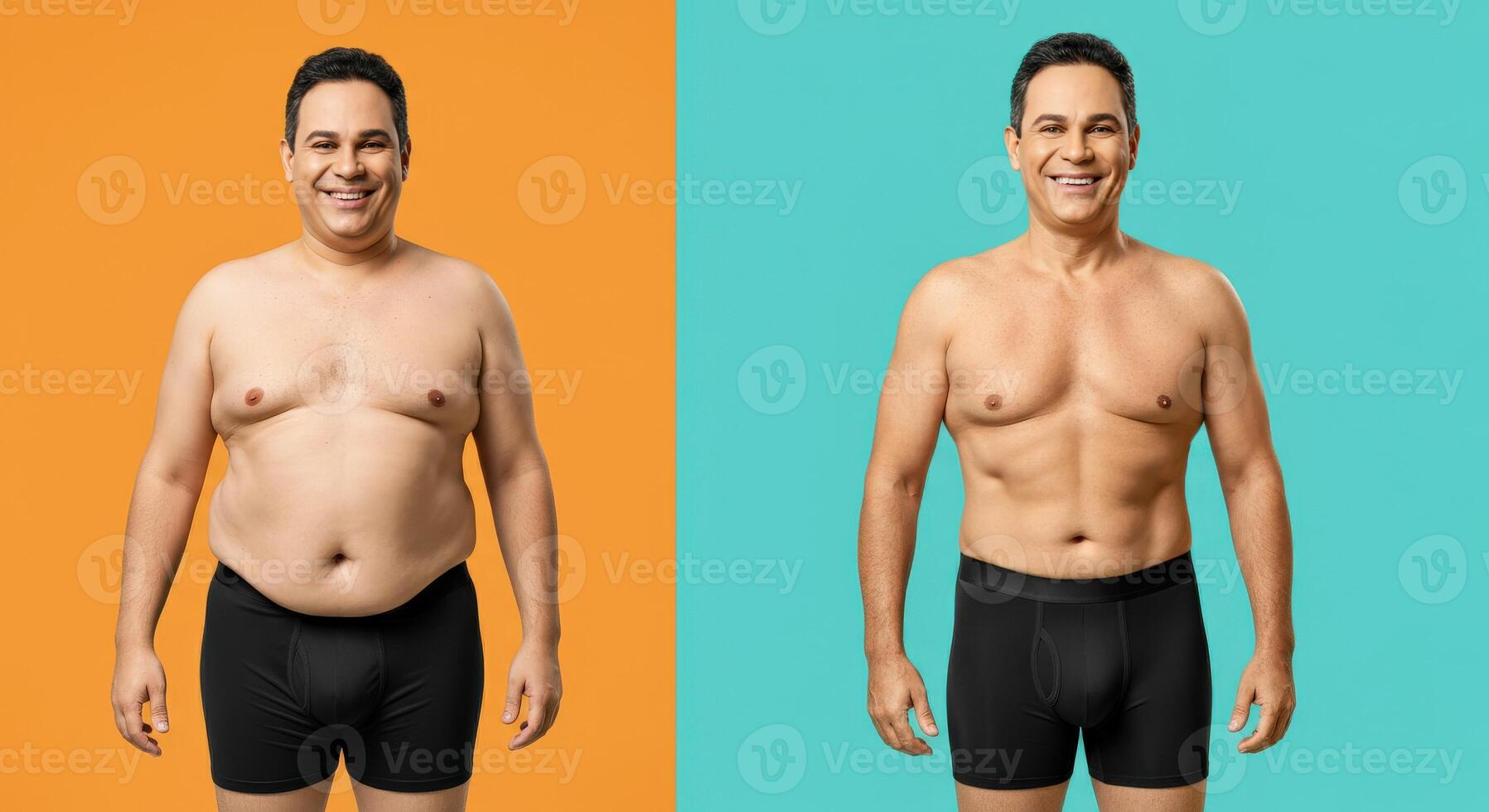 Transformation journey of hispanic adult male demonstrating fitness progress and weight loss photo