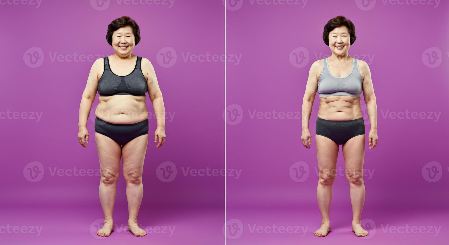 Transformation journey. mature asian female before and after weight loss photo