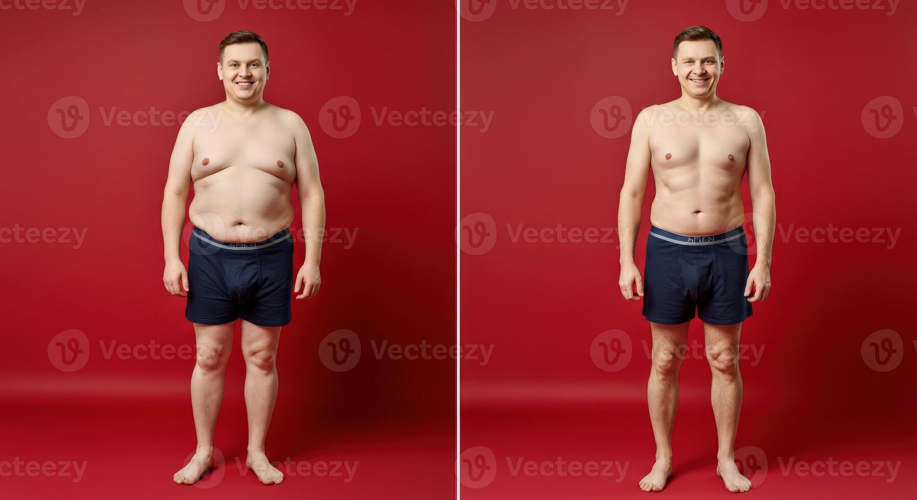 Transformation journey of caucasian male from overweight to fit with positive attitude photo