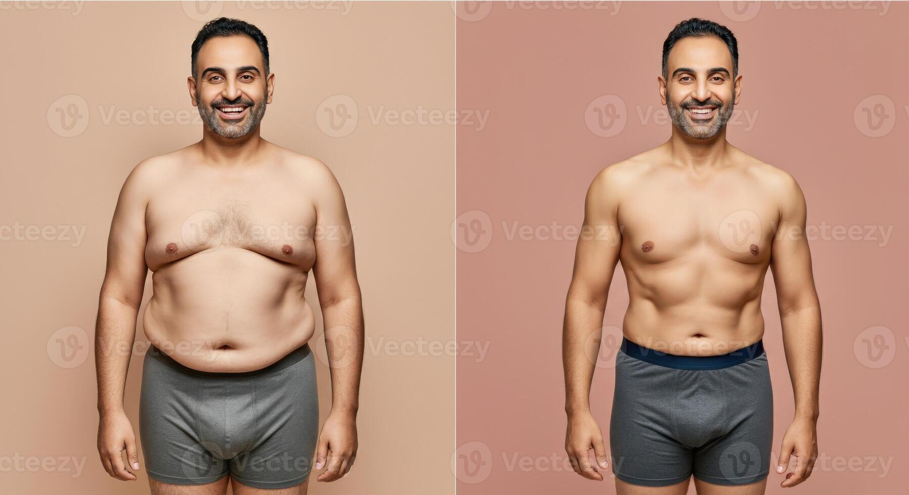 Male weight loss transformation journey before and after fitness progress photo