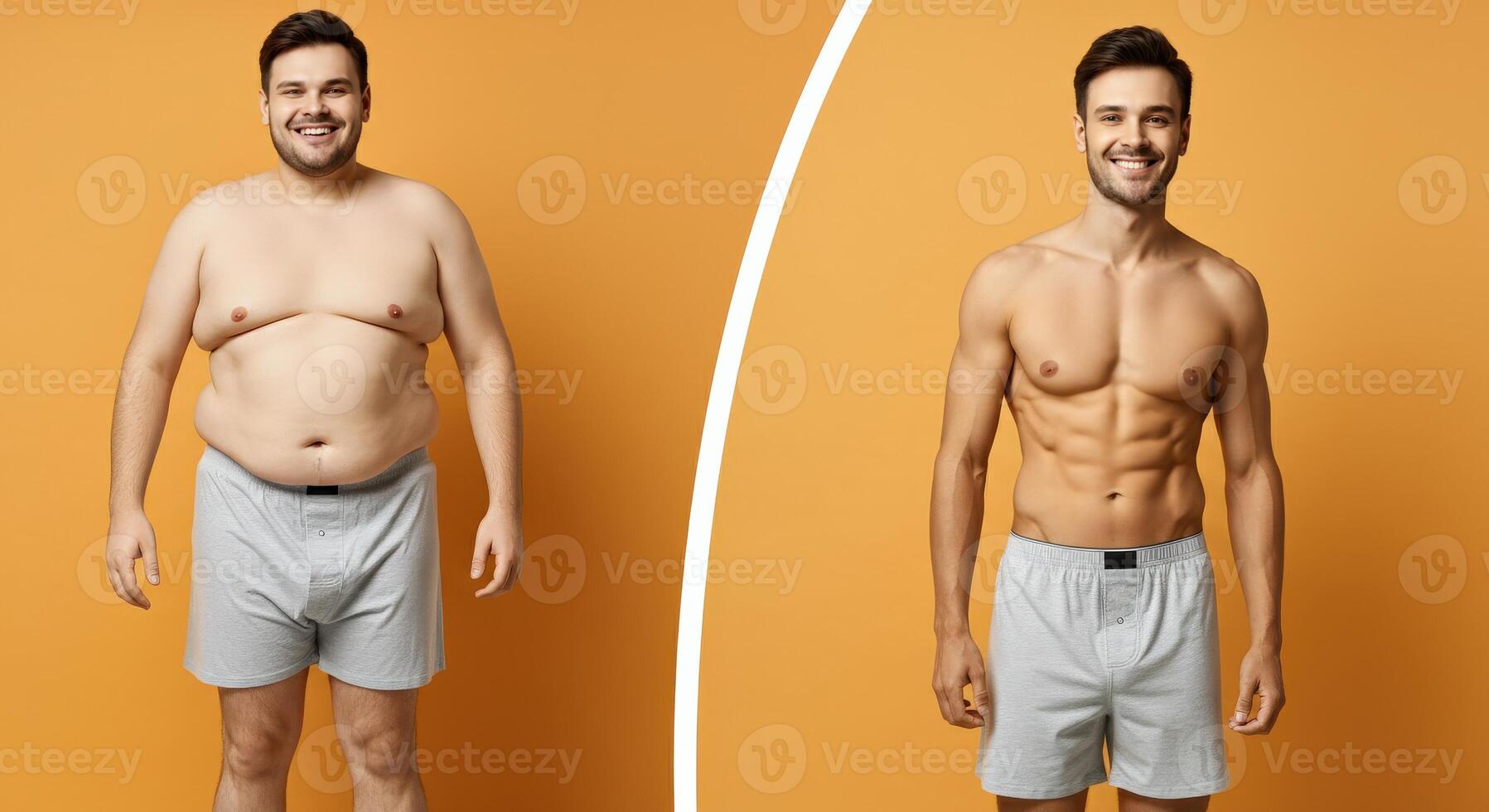 Transformation journey of a young caucasian male. before and after fitness goals photo
