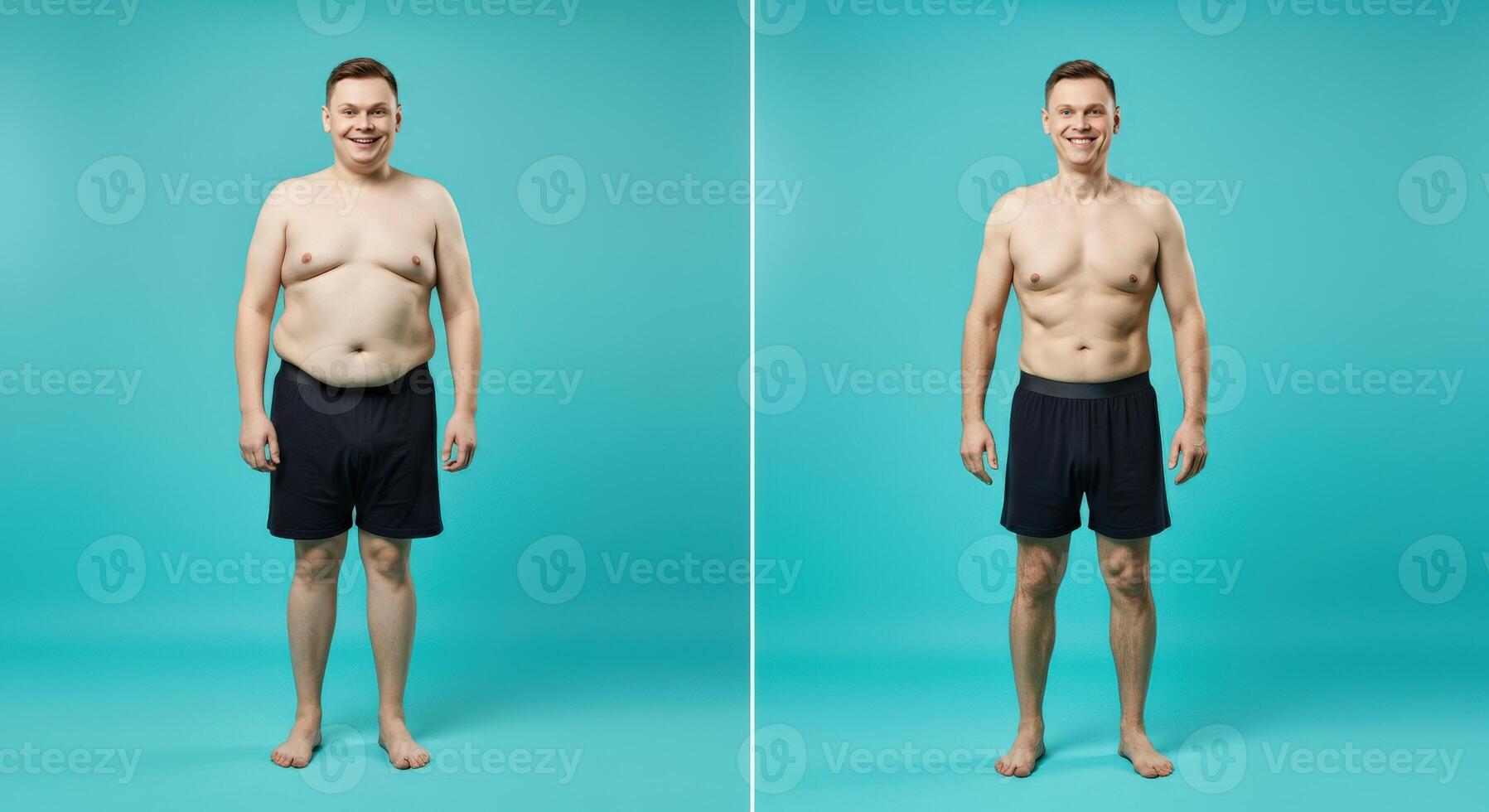 Transformation of caucasian male into healthier version front view for fitness and wellness concepts photo