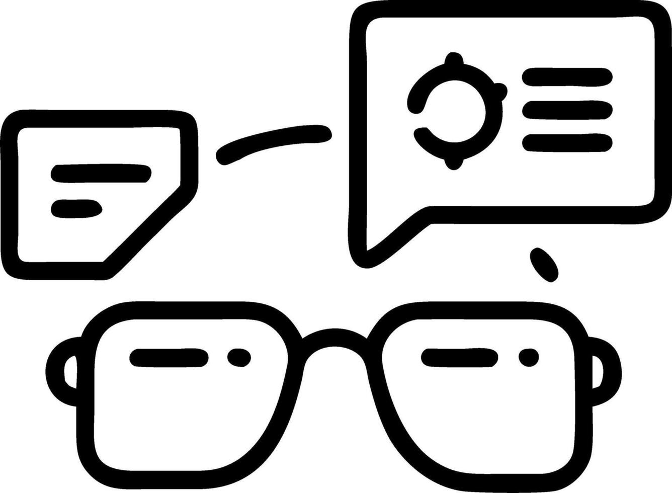 Team brainstorming with smart glasses and digital notes in a futuristic office with macro close up and copy space vector