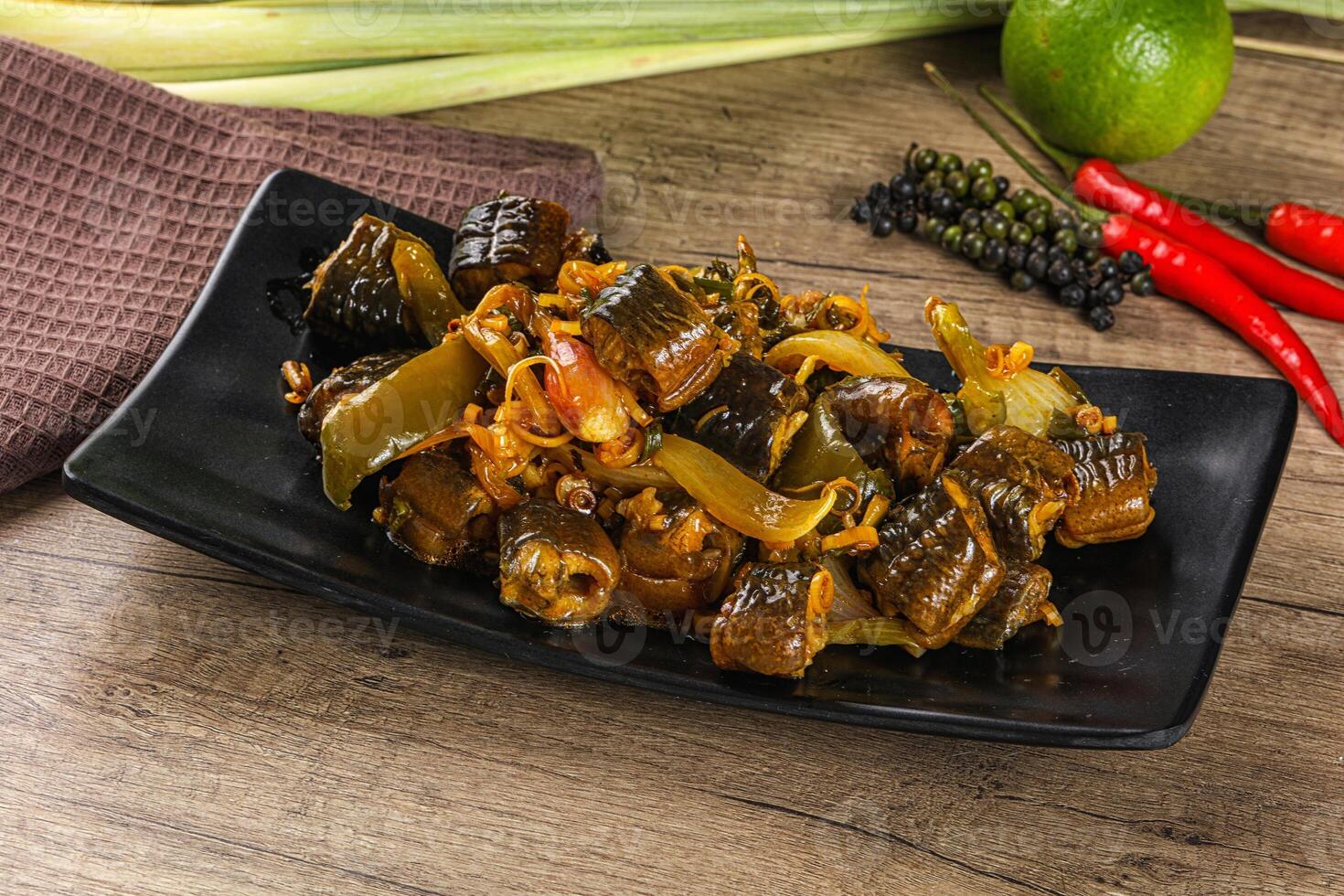 Roasted eel with lemongrass and sauce photo