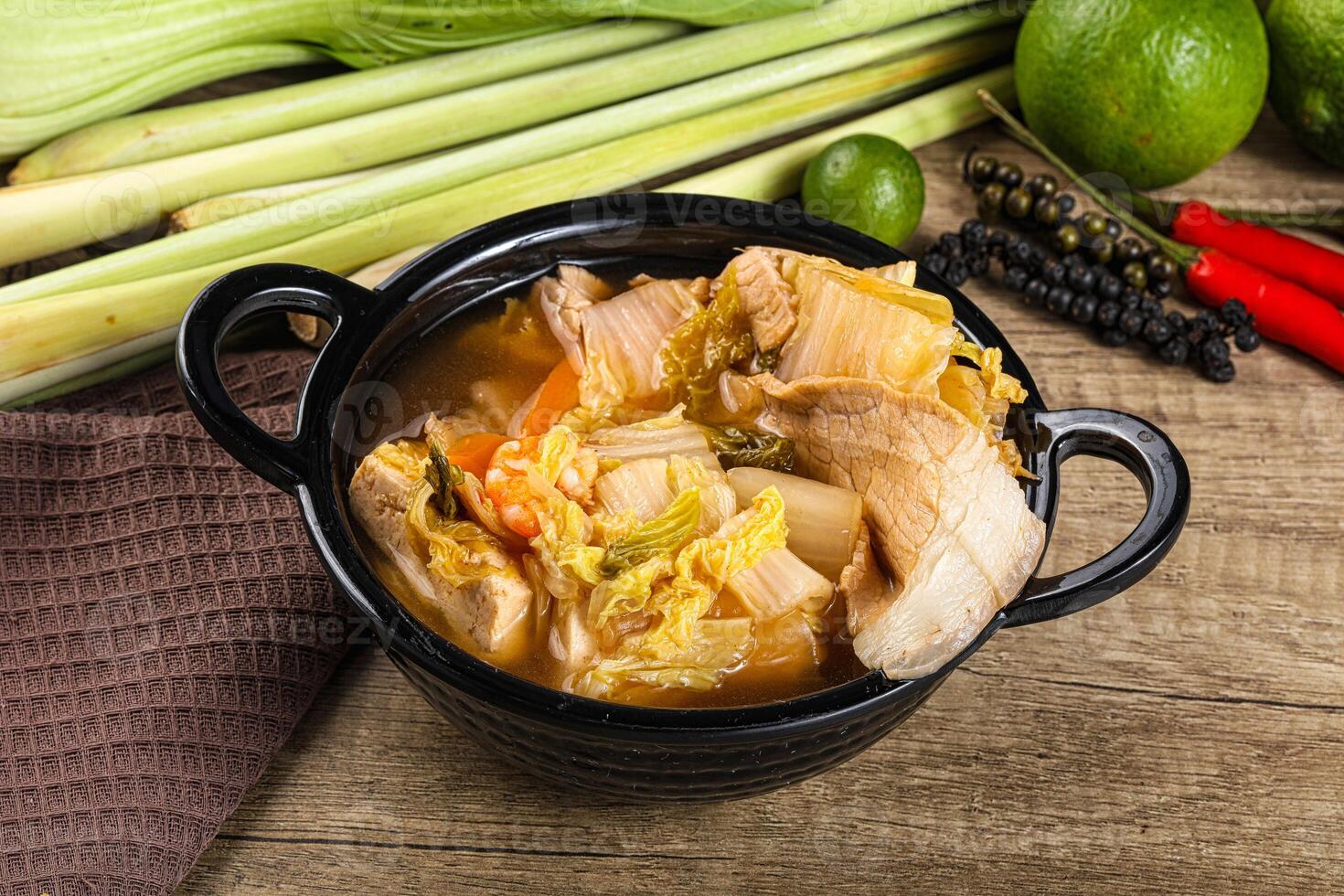 Korean kimchi soup with seafood photo