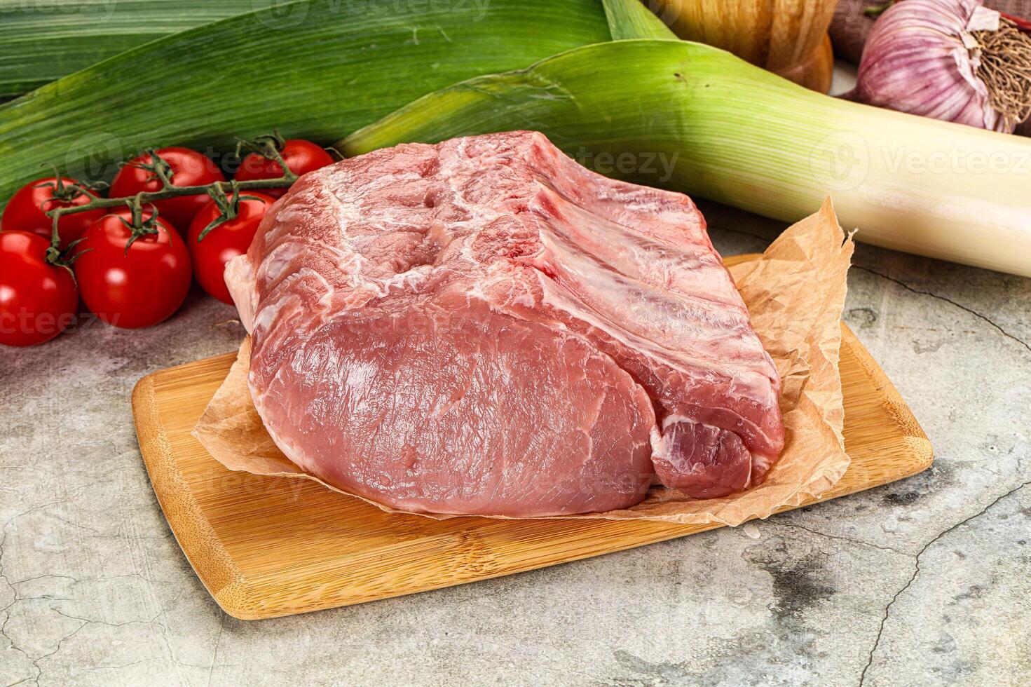 Raw pork loin cut with bone photo