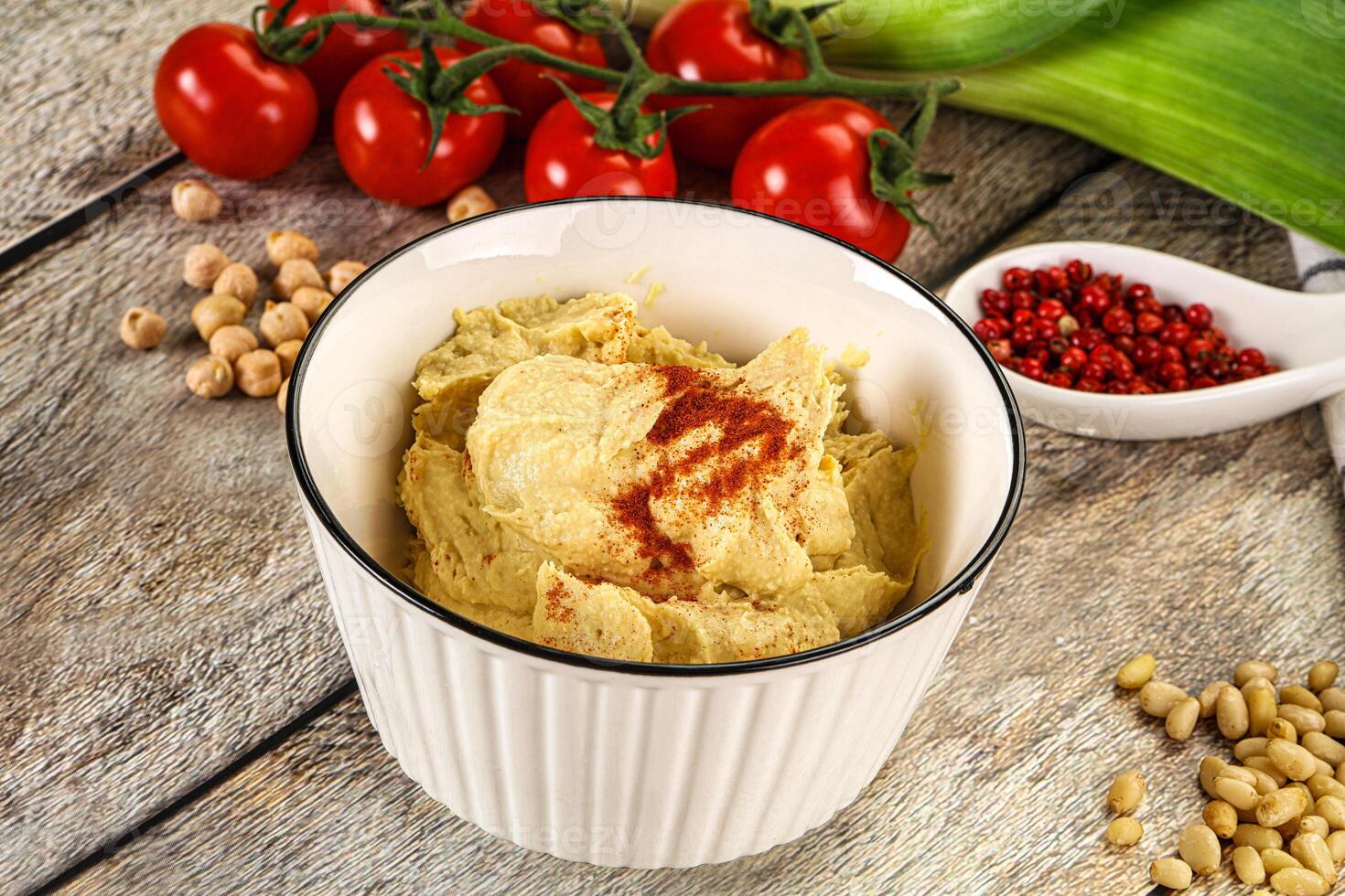 Natural chickpea hummus with paprika photo
