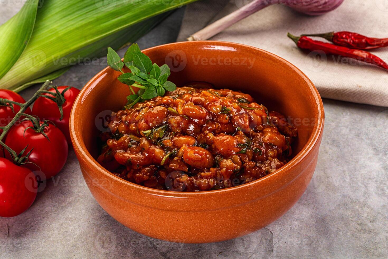 Chili con carne with beef and beans photo