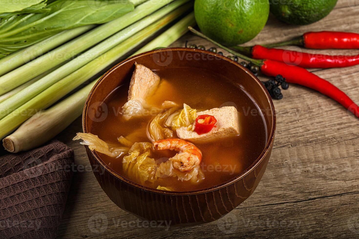 Korean kimchi soup with seafood photo