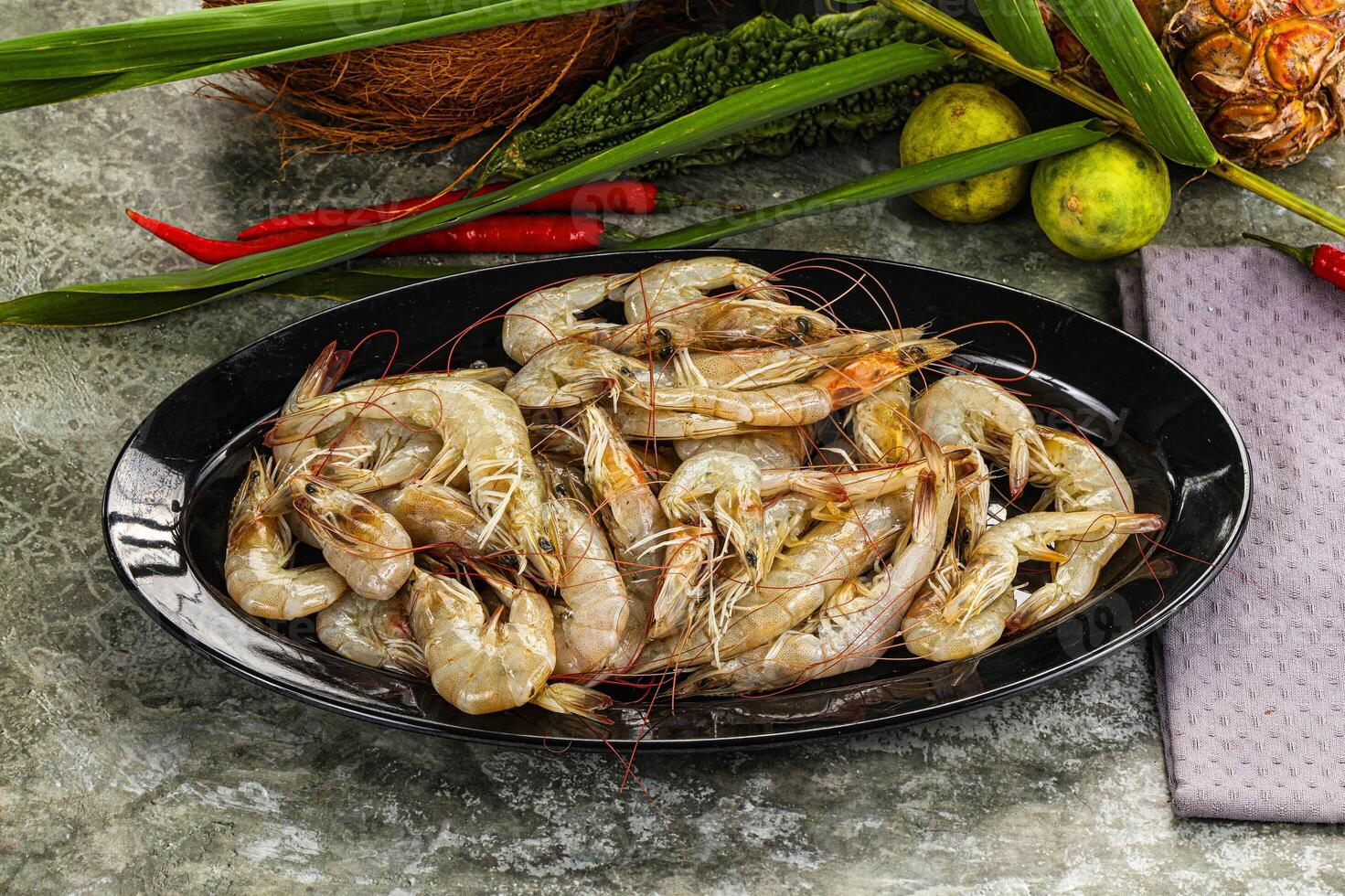 Raw fresh prawn for cooking photo