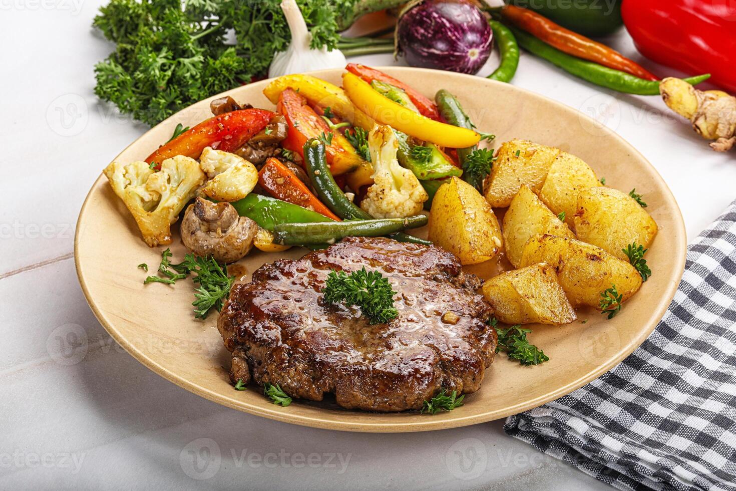 Roasted beef steak with potato photo