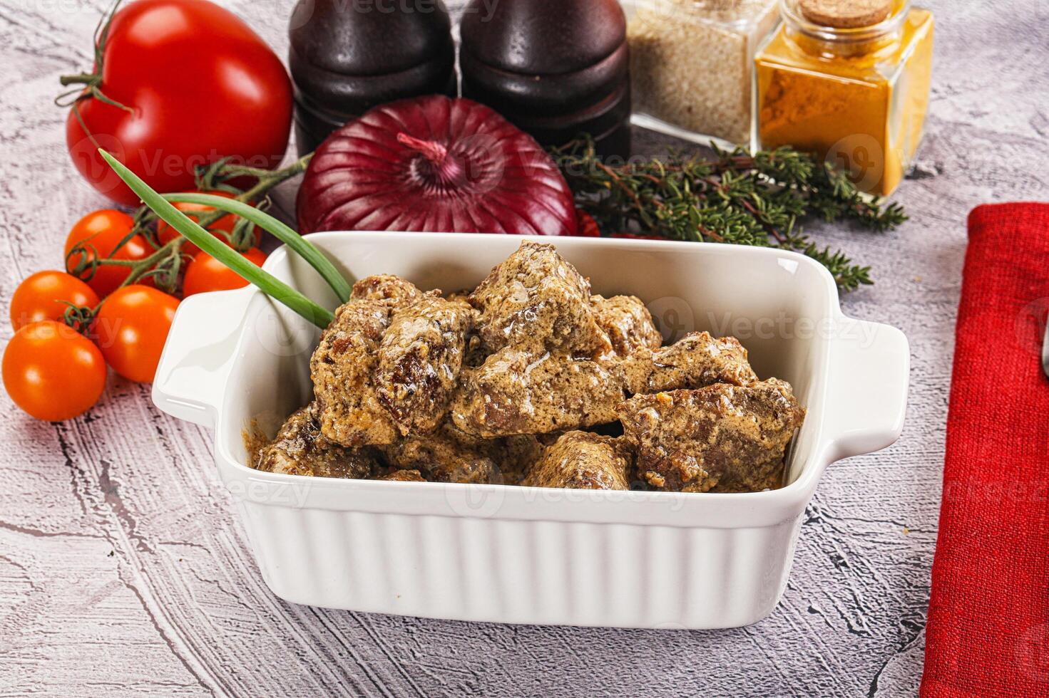 Beef liver with cream sauce photo