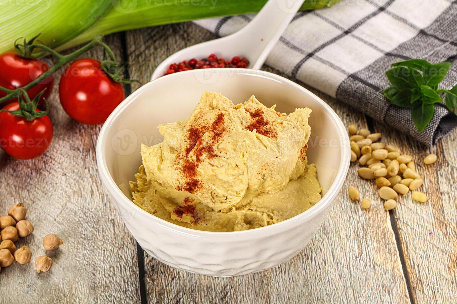 Natural chickpea hummus with paprika photo