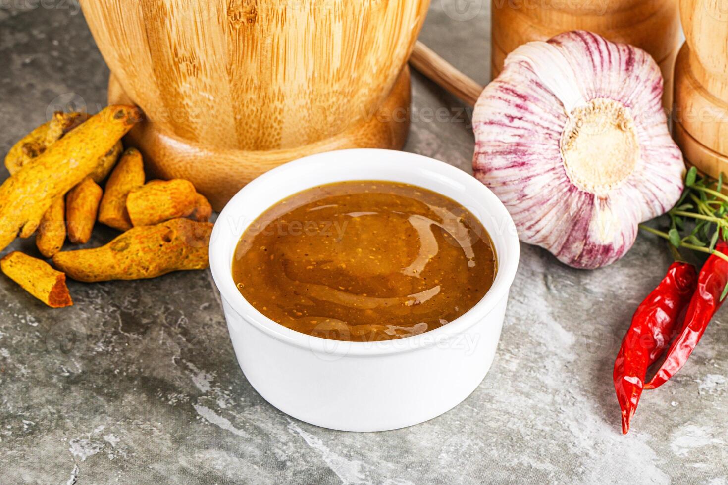 Indian curry sauce in the bowl photo