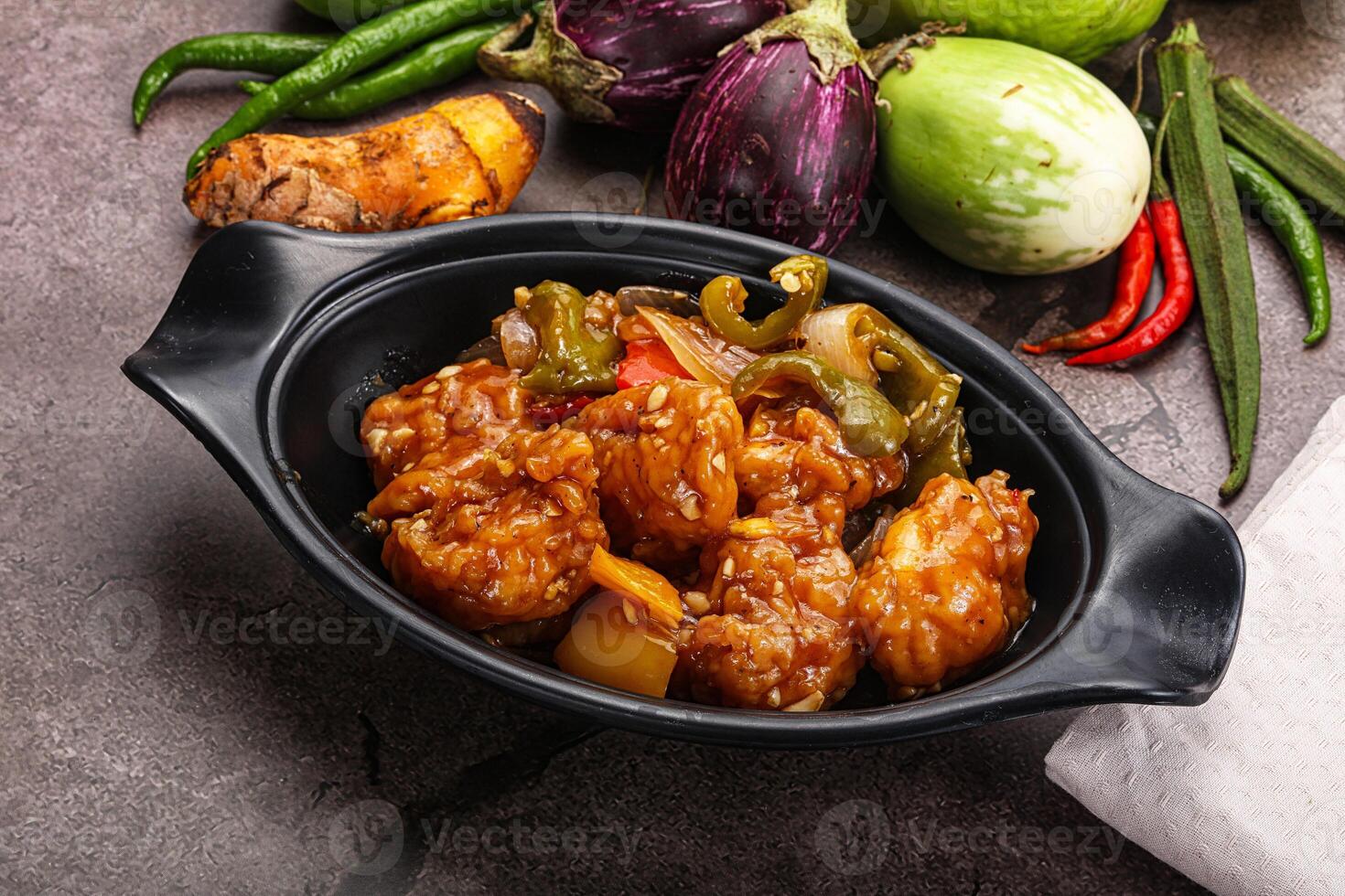 Chinese cuisine - prawn with chili sauce photo