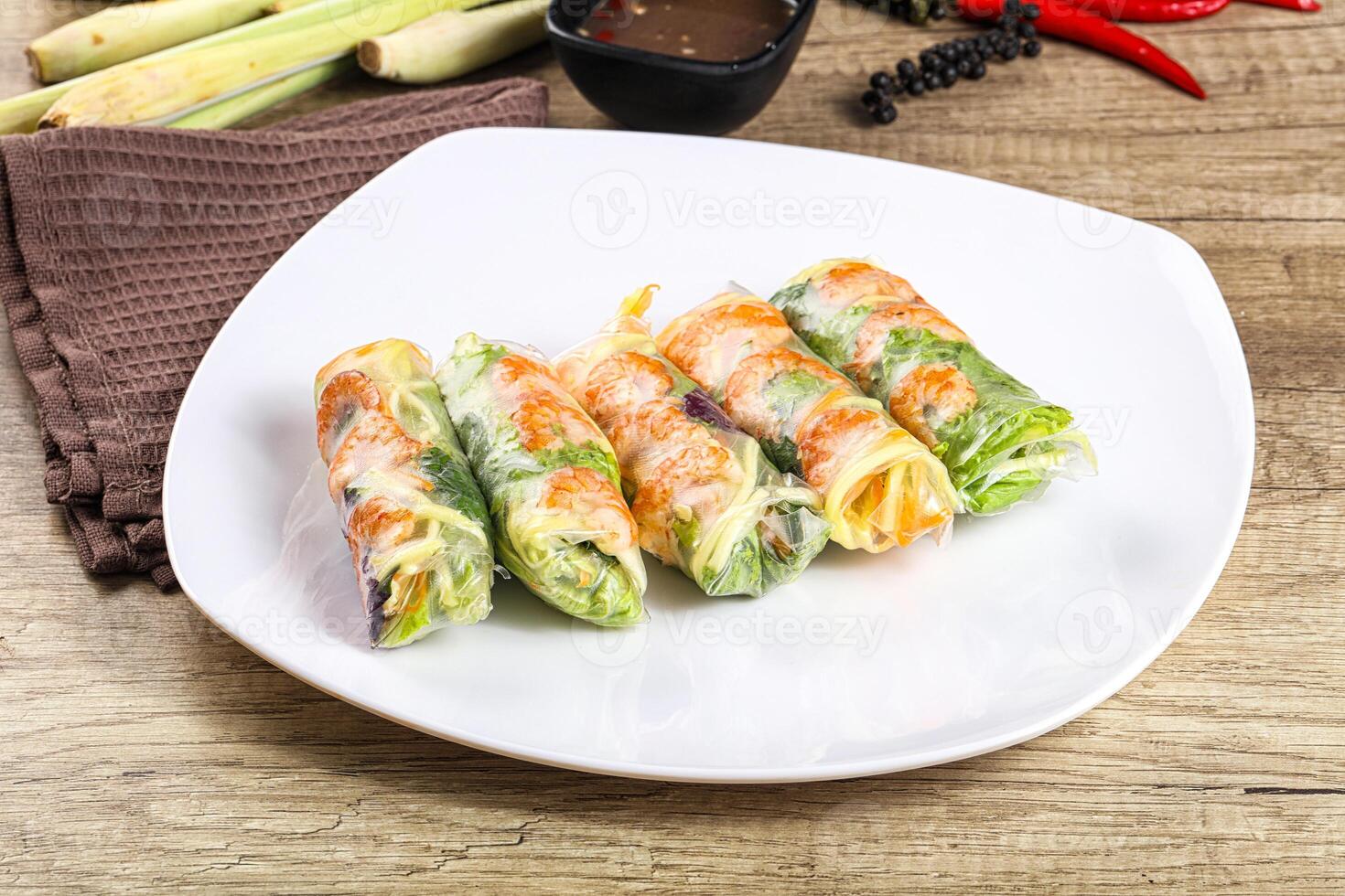Vietnamese spring roll with prawn and mango photo