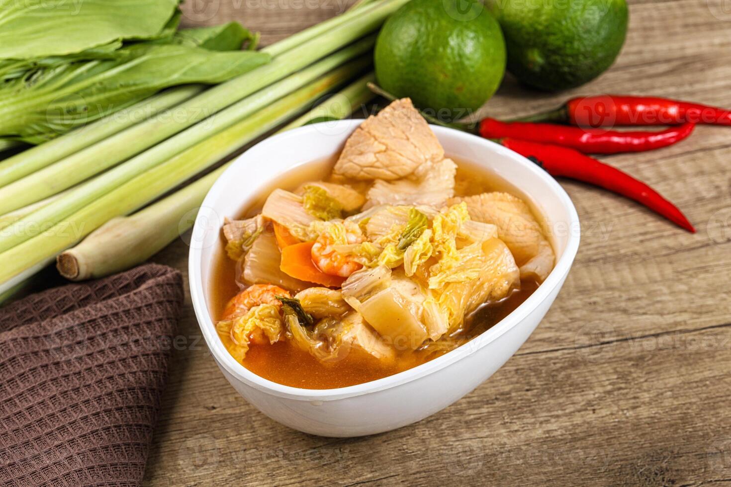 Korean kimchi soup with seafood photo