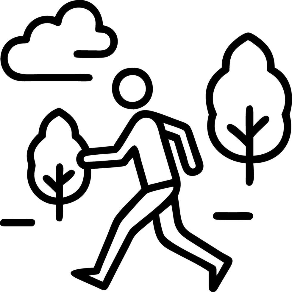 Solo jogger running through autumn park with plain background and copy space vector