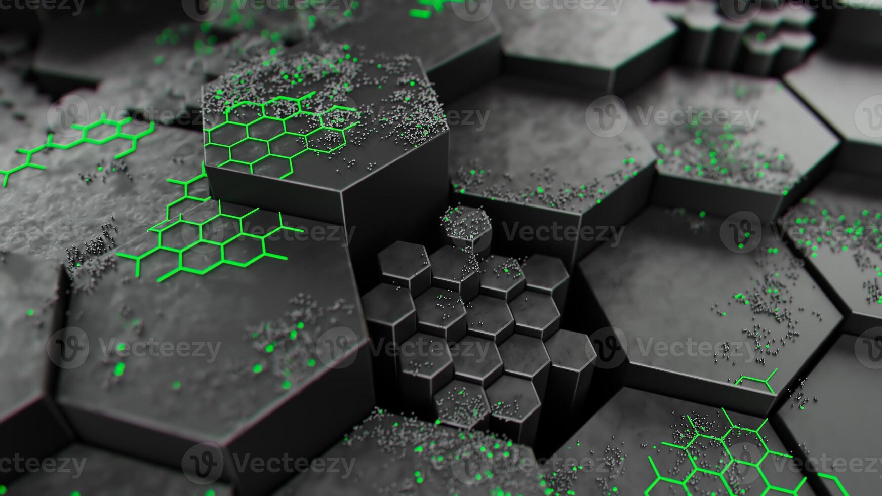 Neon Green Hexagonal Pattern on Dark Surface photo