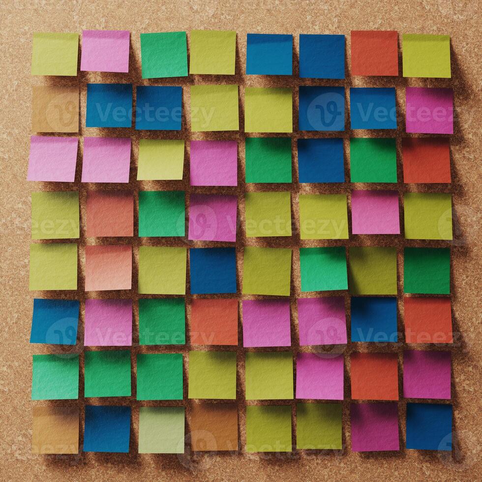 Colorful Sticky Notes Grid. A Vibrant Array of Pink, Green, Blue, and Orange photo