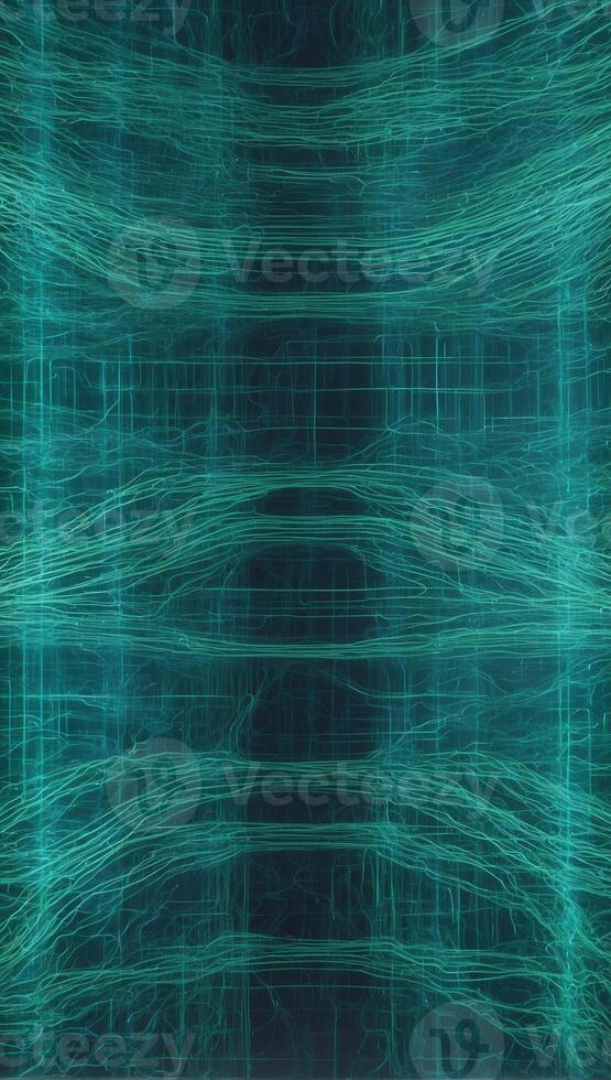 A green abstract painting with lines and lines photo