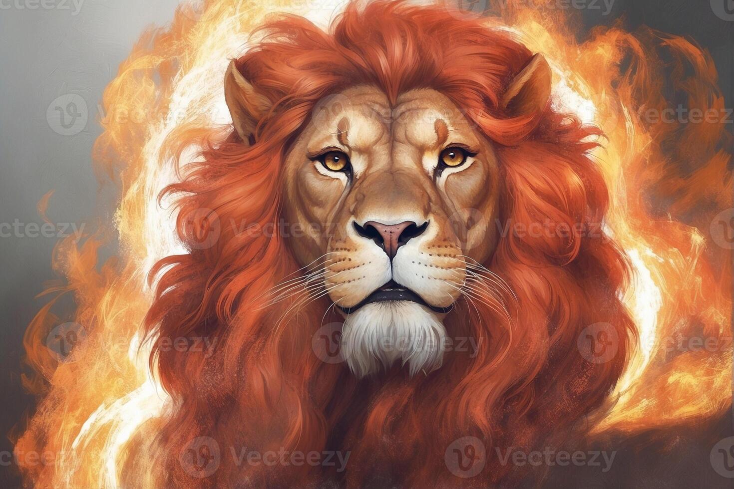 A lion with flames coming out of its head photo