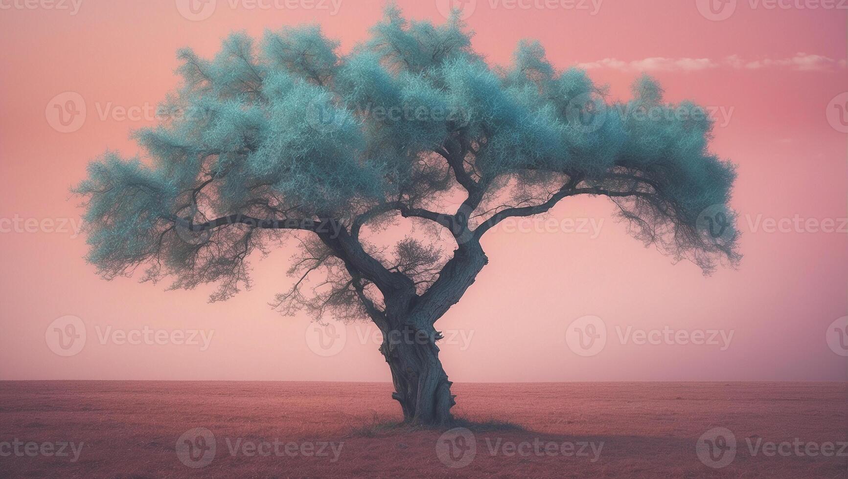 A lone tree in the middle of a field photo
