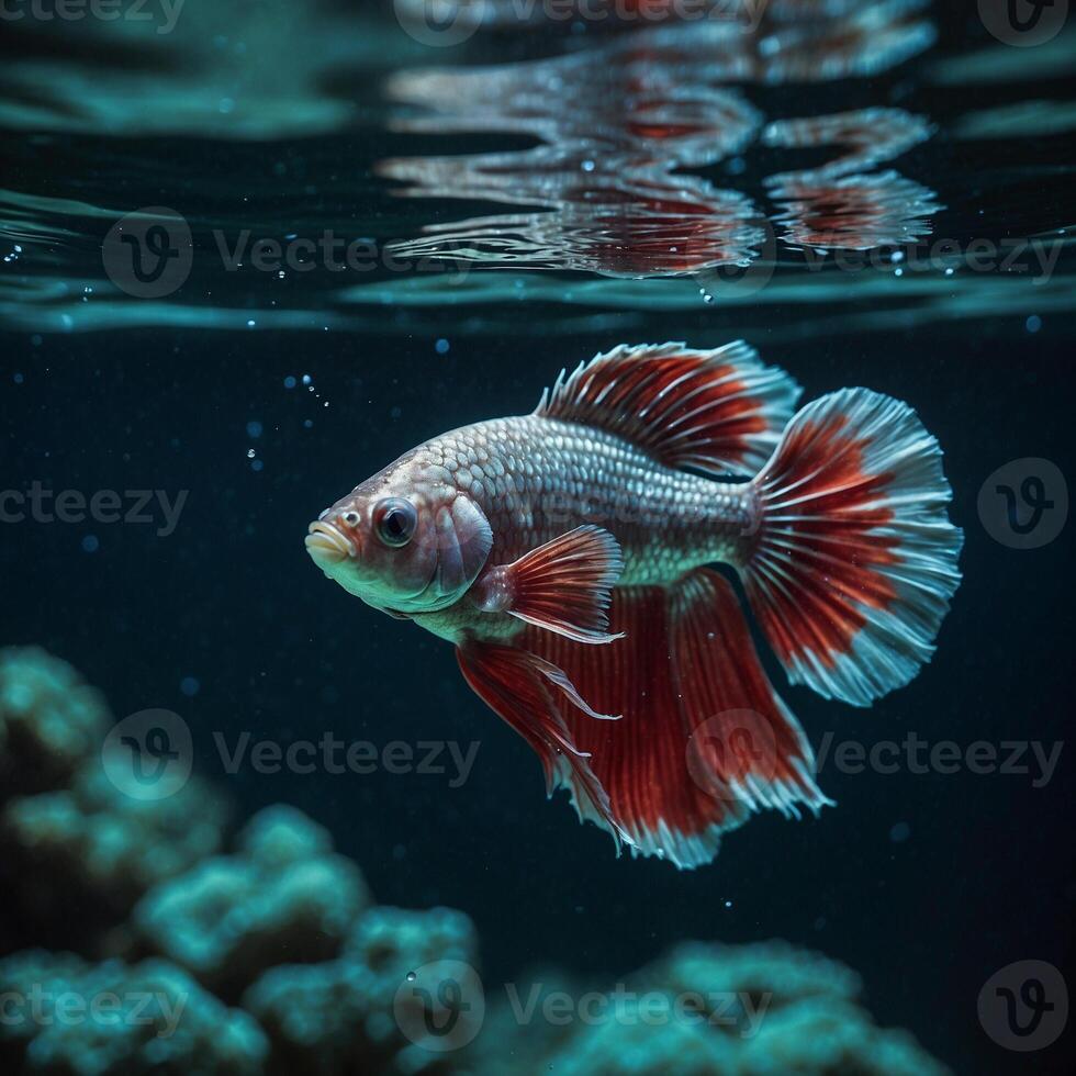 A red and white fish swimming in the water photo