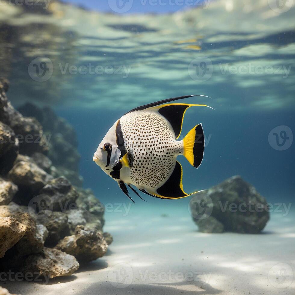 A black and white fish swimming in the ocean photo