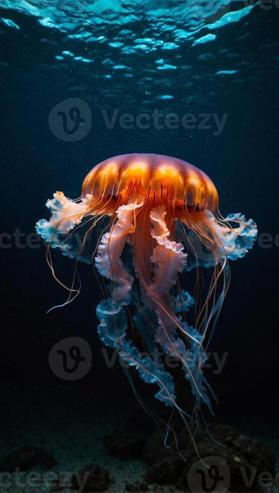 A jellyfish floating in the ocean photo