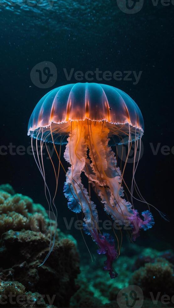A jellyfish floating in the ocean photo