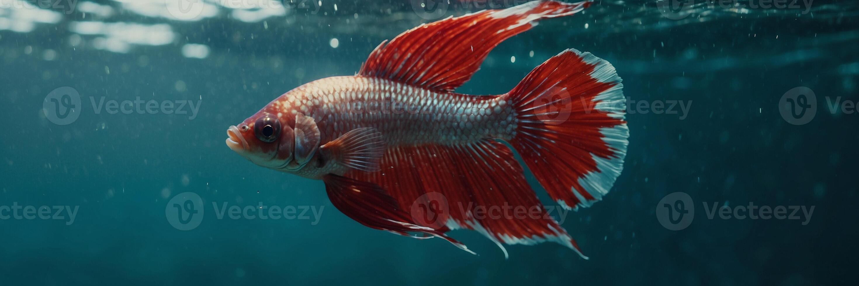 A red and white fish swimming in the water photo