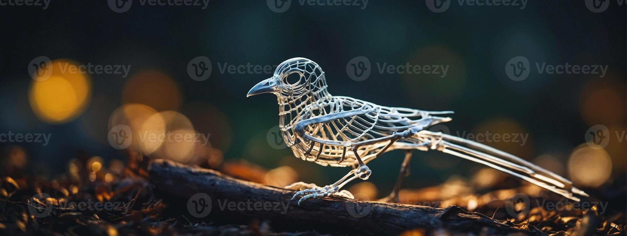 A wire bird sculpture on a branch photo
